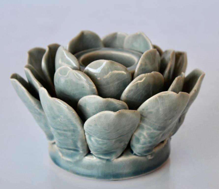 BLUE GREY CANDLE HOLDER  10X16CM